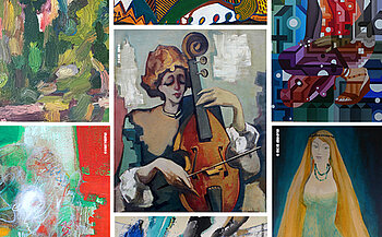 tableau de style abstrait - artistes arménien - huile sur toile - couleur vives et sombres 