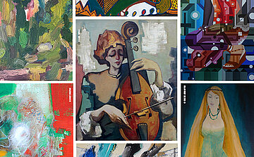 tableau de style abstrait - artistes arménien - huile sur toile - couleur vives et sombres 