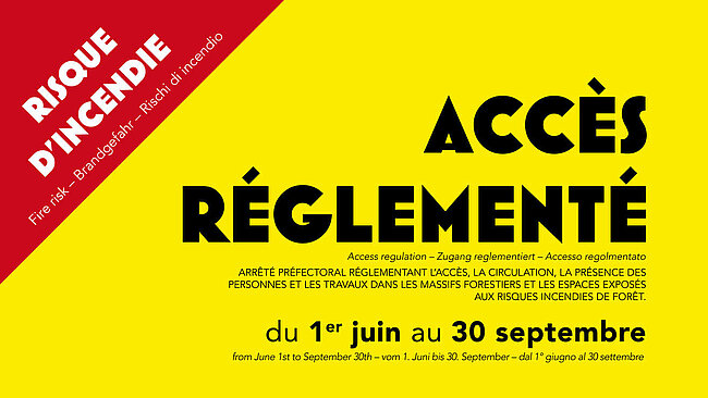 Inforgraphie avec texte risque d'incendie accès réglementé rouge et jaune