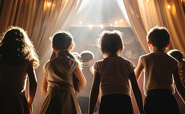Photo enfants de dos sur une scéne de thèâtre 