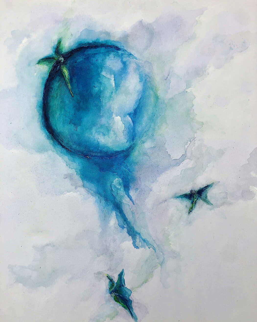 tableau abstrait avec en son centre une sphere bleue faisant penser à la terre